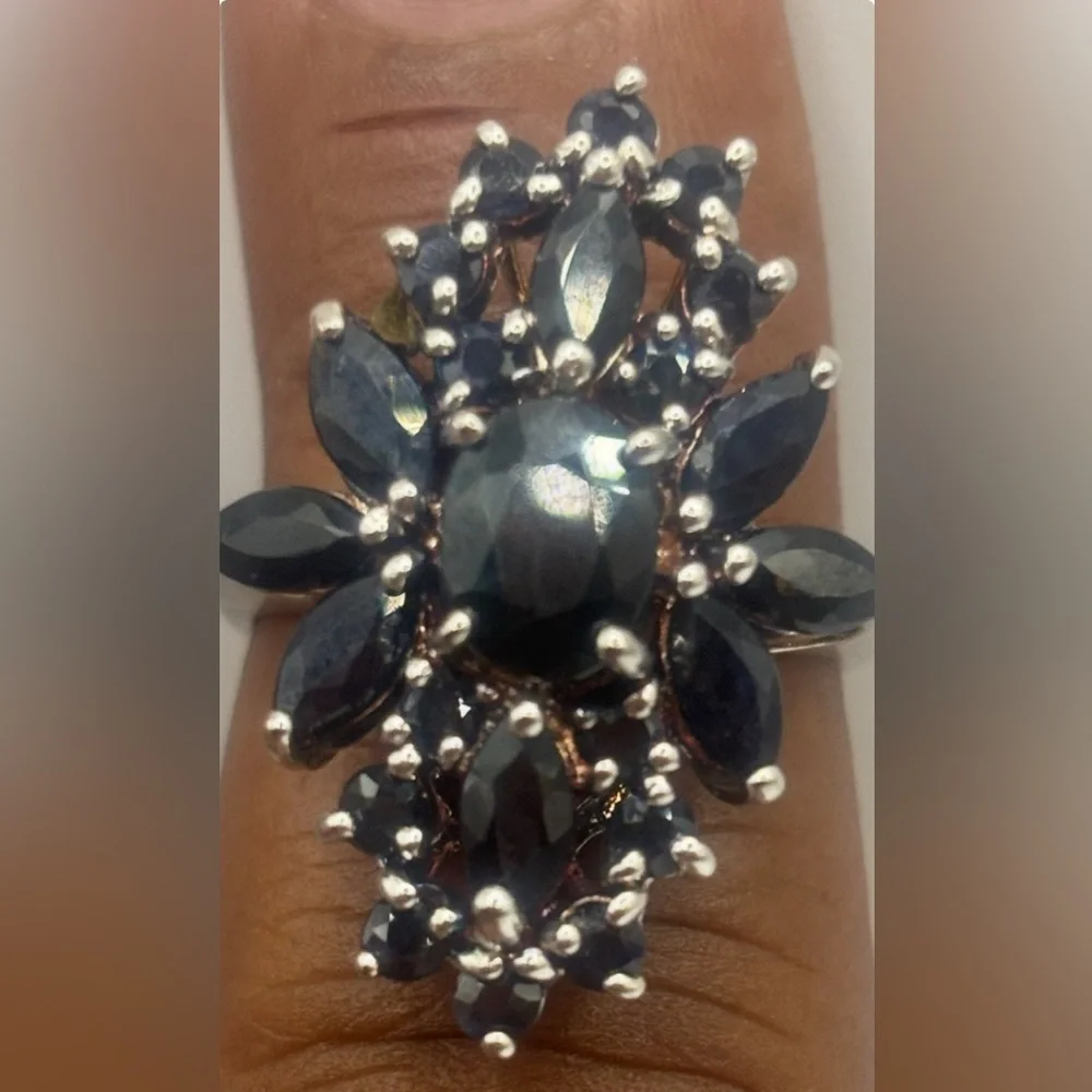 Sterling Silver 925 Sapphire Blue Cluster Ring NWOT - Picture 5 of 9